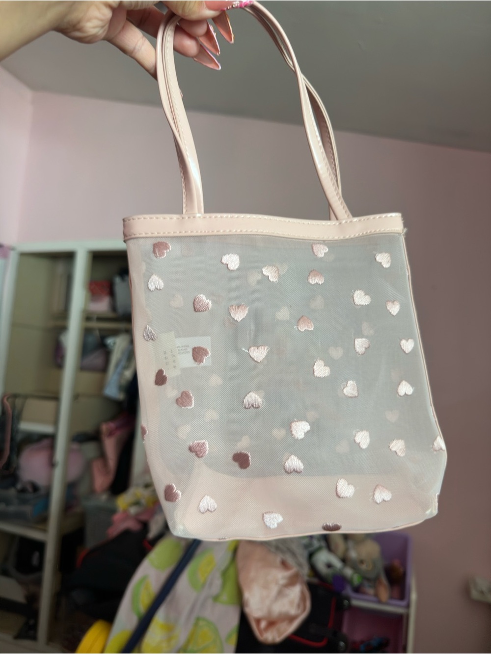 Pink Heart Mesh Tote Bag - Charming Everyday Handbag